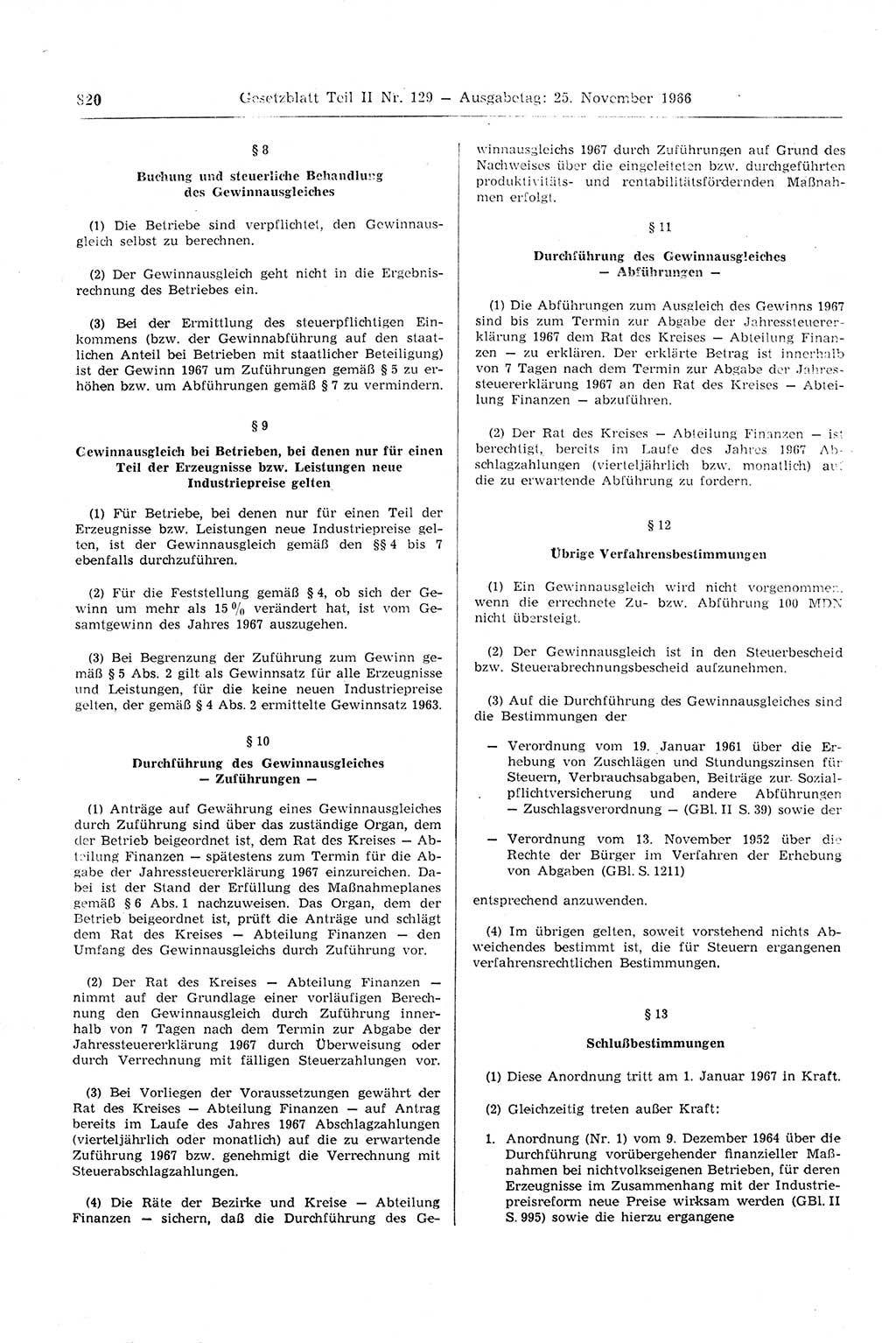 Gesetzblatt (GBl.) der Deutschen Demokratischen Republik (DDR) Teil ⅠⅠ 1966, Seite 820 (GBl. DDR ⅠⅠ 1966, S. 820)