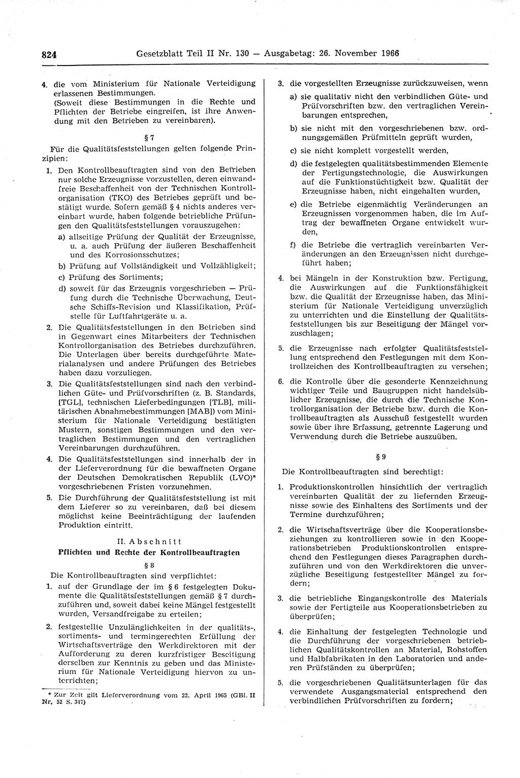 Gesetzblatt (GBl.) der Deutschen Demokratischen Republik (DDR) Teil ⅠⅠ 1966, Seite 824 (GBl. DDR ⅠⅠ 1966, S. 824)