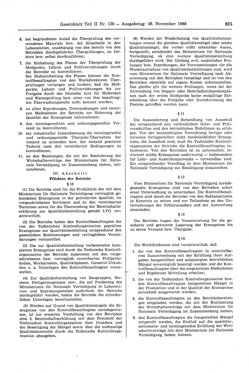 Gesetzblatt (GBl.) der Deutschen Demokratischen Republik (DDR) Teil ⅠⅠ 1966, Seite 825 (GBl. DDR ⅠⅠ 1966, S. 825)