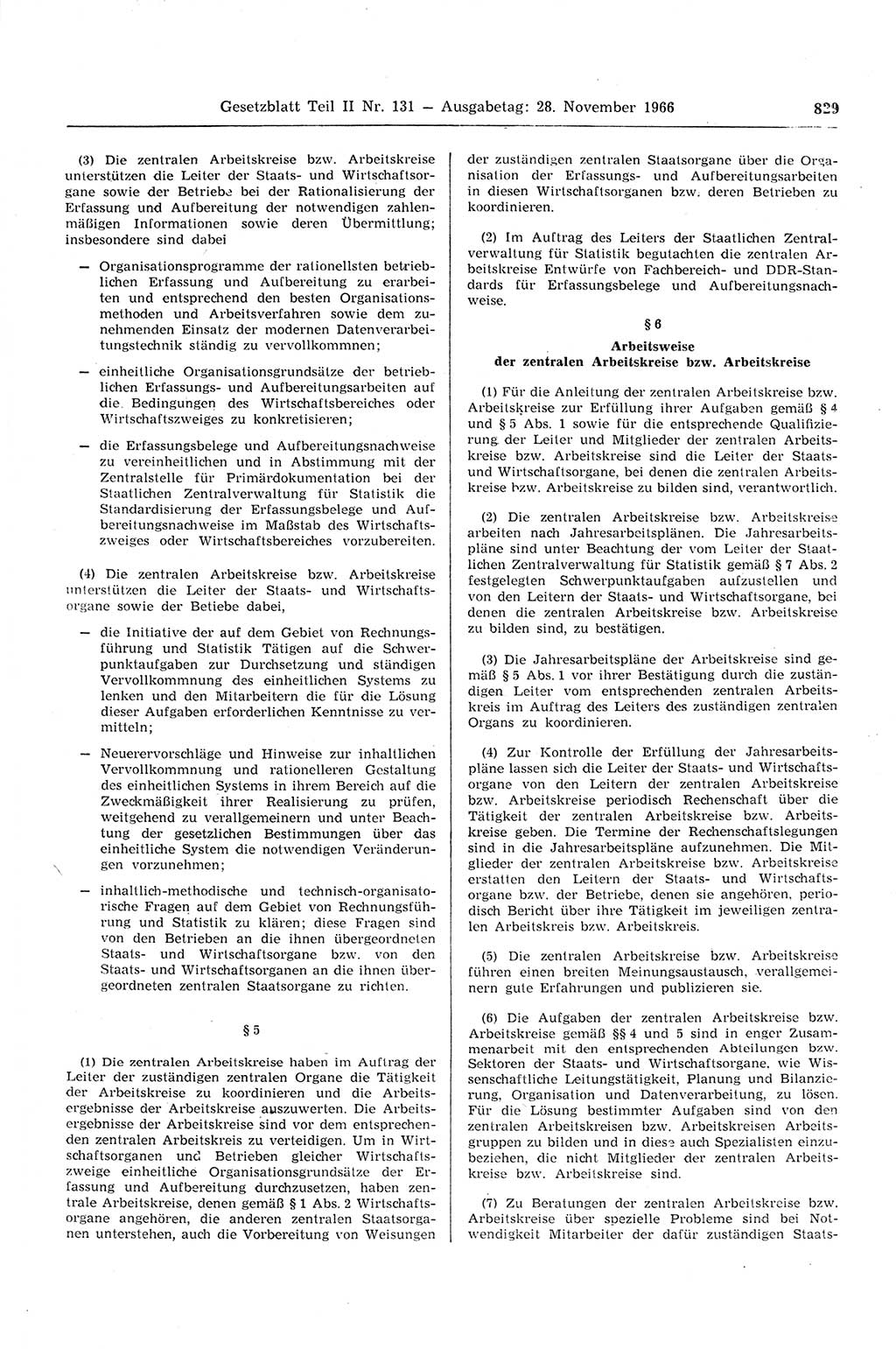 Gesetzblatt (GBl.) der Deutschen Demokratischen Republik (DDR) Teil ⅠⅠ 1966, Seite 829 (GBl. DDR ⅠⅠ 1966, S. 829)