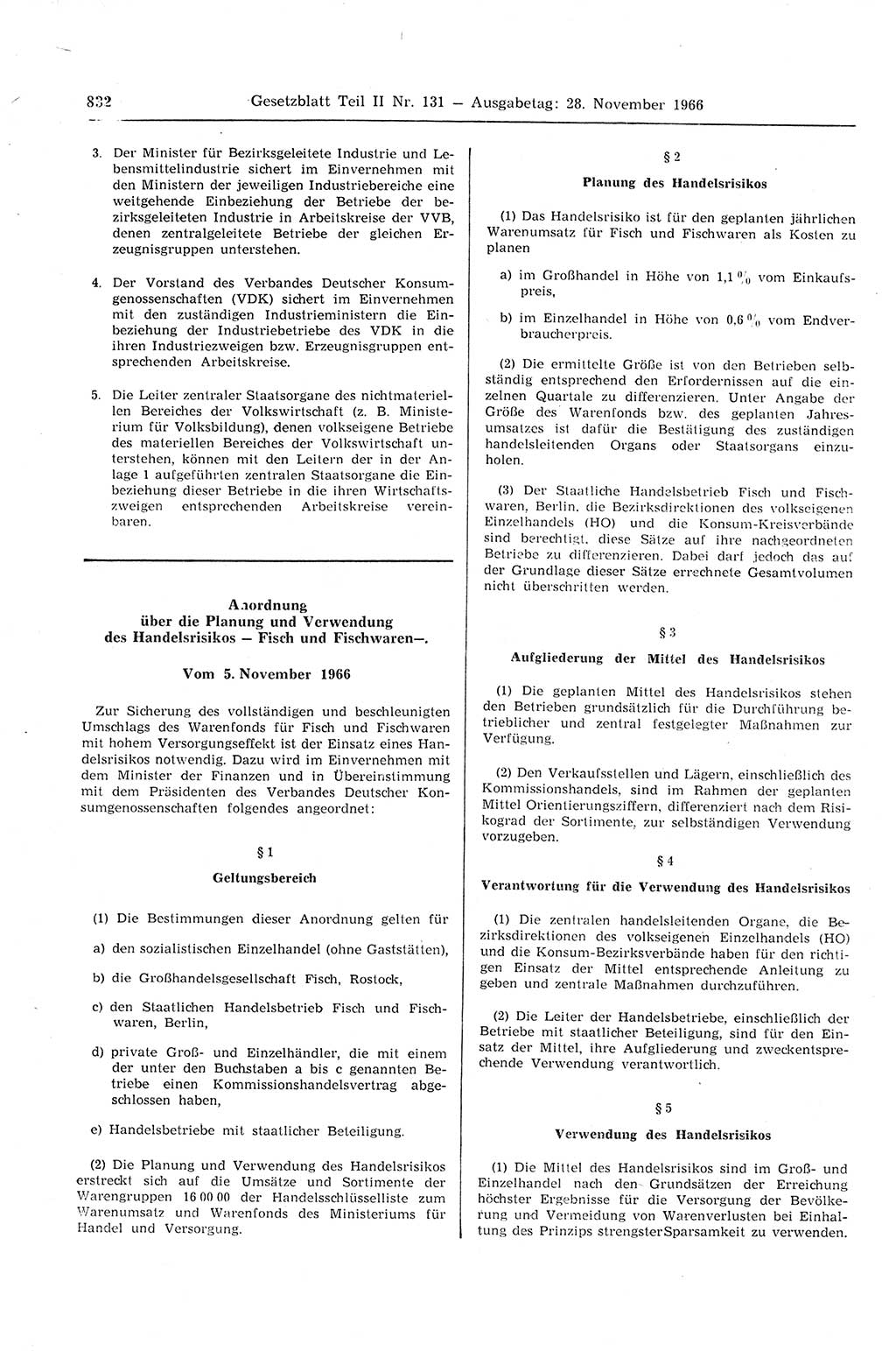 Gesetzblatt (GBl.) der Deutschen Demokratischen Republik (DDR) Teil ⅠⅠ 1966, Seite 832 (GBl. DDR ⅠⅠ 1966, S. 832)