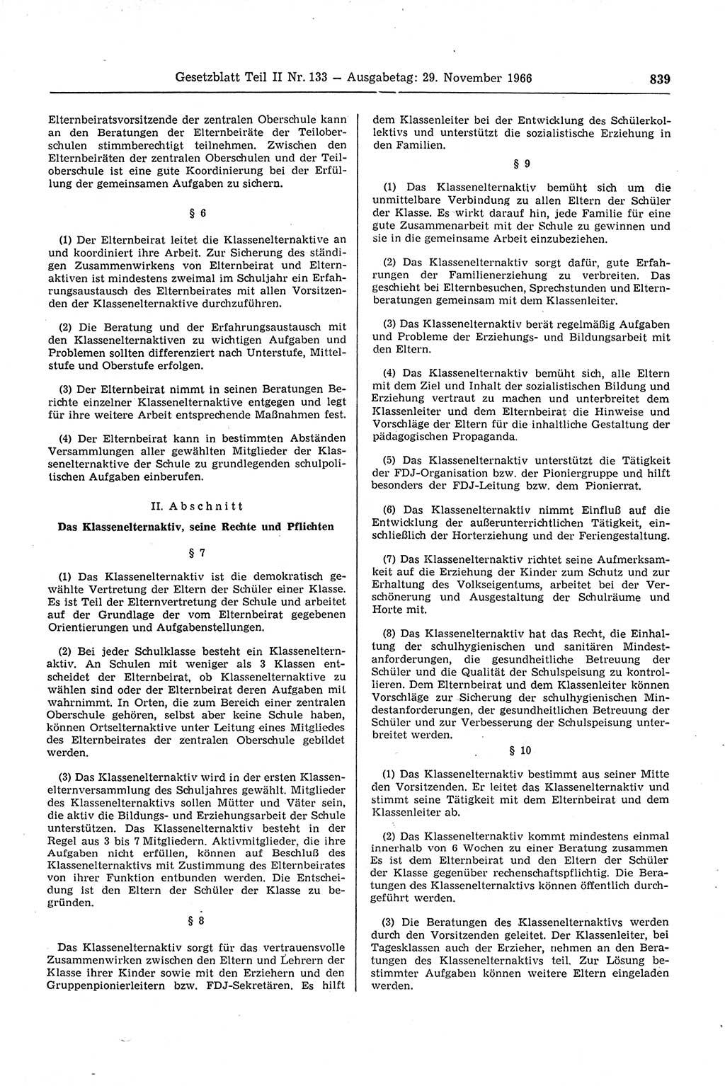Gesetzblatt (GBl.) der Deutschen Demokratischen Republik (DDR) Teil ⅠⅠ 1966, Seite 839 (GBl. DDR ⅠⅠ 1966, S. 839)
