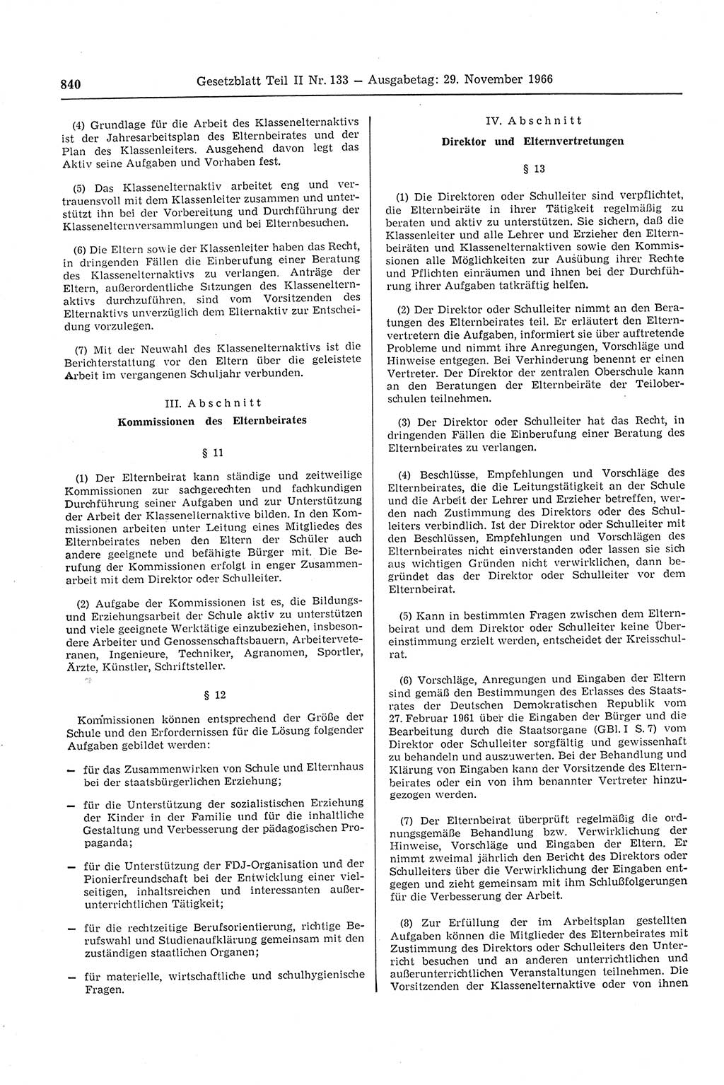 Gesetzblatt (GBl.) der Deutschen Demokratischen Republik (DDR) Teil ⅠⅠ 1966, Seite 840 (GBl. DDR ⅠⅠ 1966, S. 840)