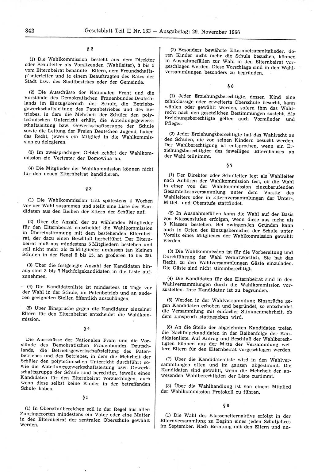Gesetzblatt (GBl.) der Deutschen Demokratischen Republik (DDR) Teil ⅠⅠ 1966, Seite 842 (GBl. DDR ⅠⅠ 1966, S. 842)
