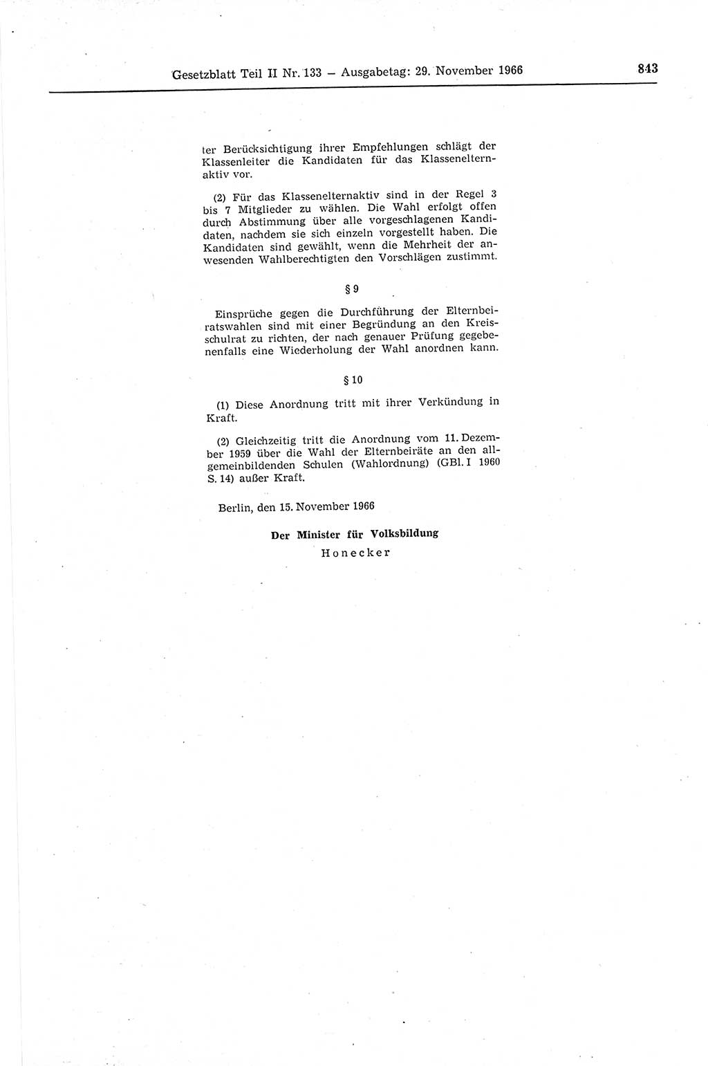 Gesetzblatt (GBl.) der Deutschen Demokratischen Republik (DDR) Teil ⅠⅠ 1966, Seite 843 (GBl. DDR ⅠⅠ 1966, S. 843)
