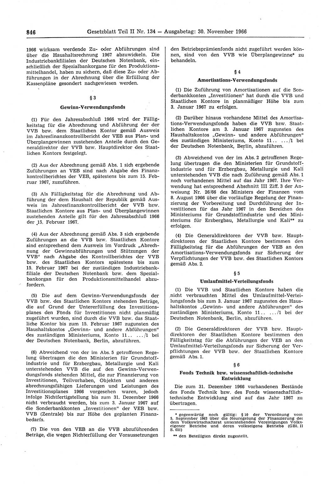 Gesetzblatt (GBl.) der Deutschen Demokratischen Republik (DDR) Teil ⅠⅠ 1966, Seite 846 (GBl. DDR ⅠⅠ 1966, S. 846)