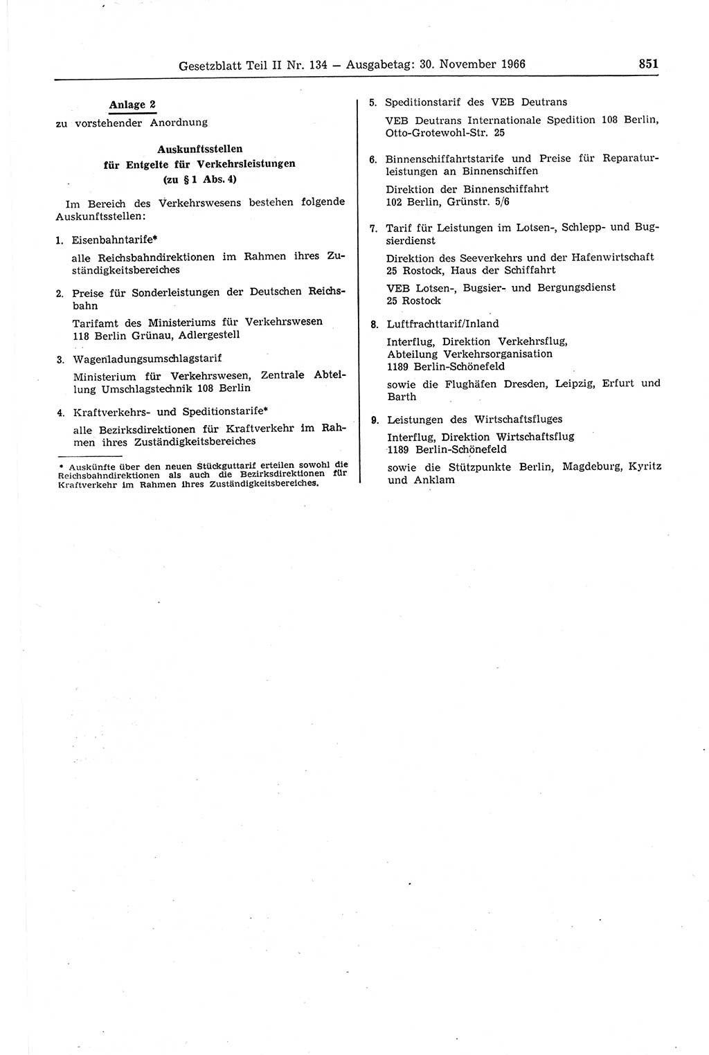 Gesetzblatt (GBl.) der Deutschen Demokratischen Republik (DDR) Teil ⅠⅠ 1966, Seite 851 (GBl. DDR ⅠⅠ 1966, S. 851)