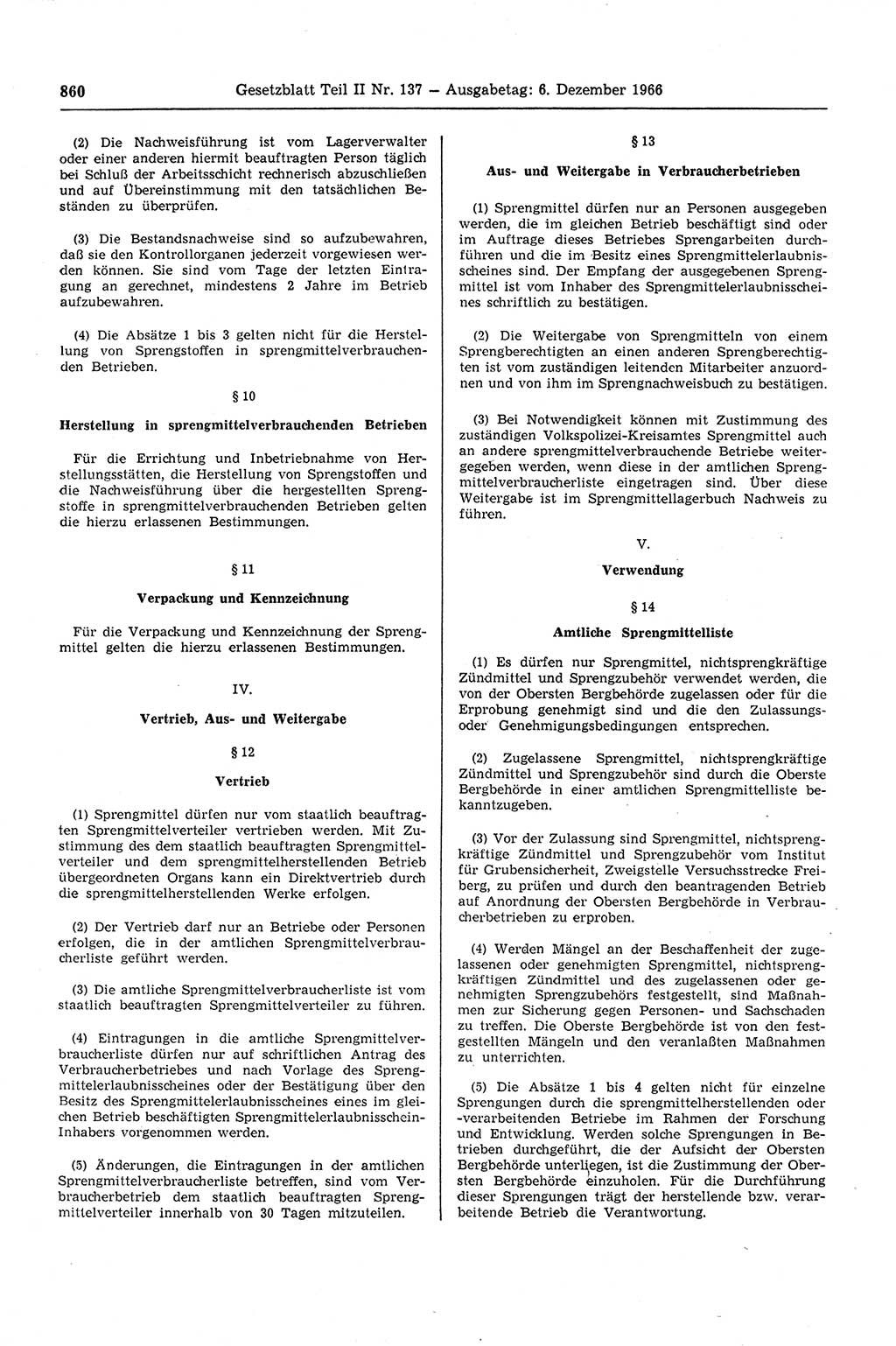Gesetzblatt (GBl.) der Deutschen Demokratischen Republik (DDR) Teil ⅠⅠ 1966, Seite 860 (GBl. DDR ⅠⅠ 1966, S. 860)