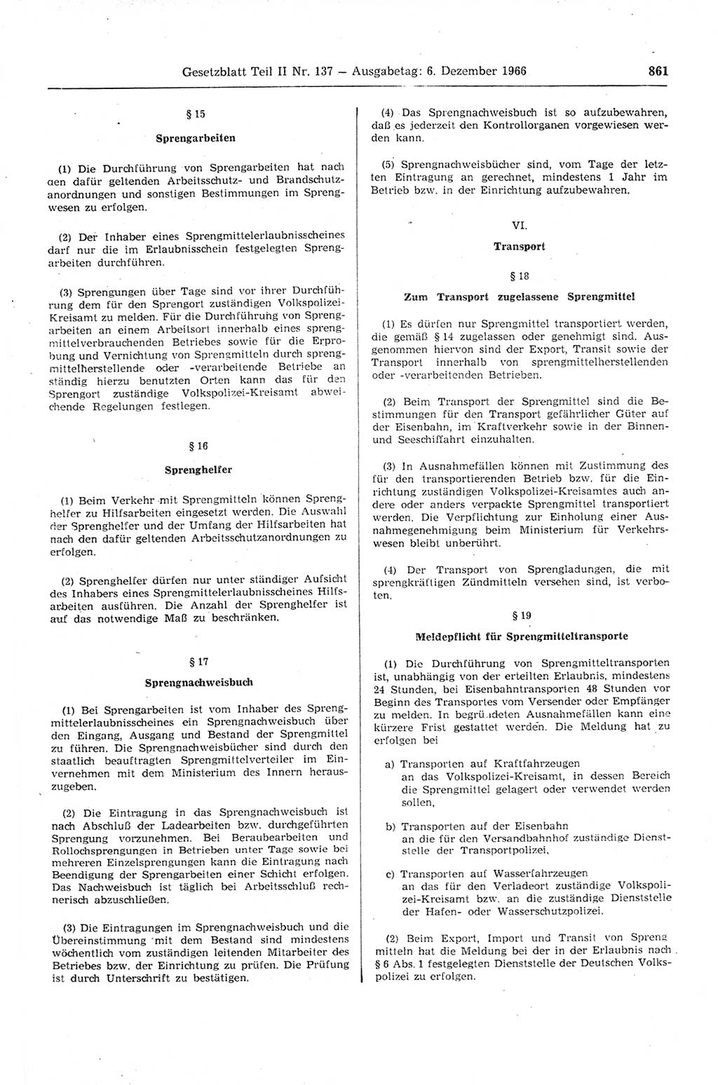 Gesetzblatt (GBl.) der Deutschen Demokratischen Republik (DDR) Teil ⅠⅠ 1966, Seite 861 (GBl. DDR ⅠⅠ 1966, S. 861)