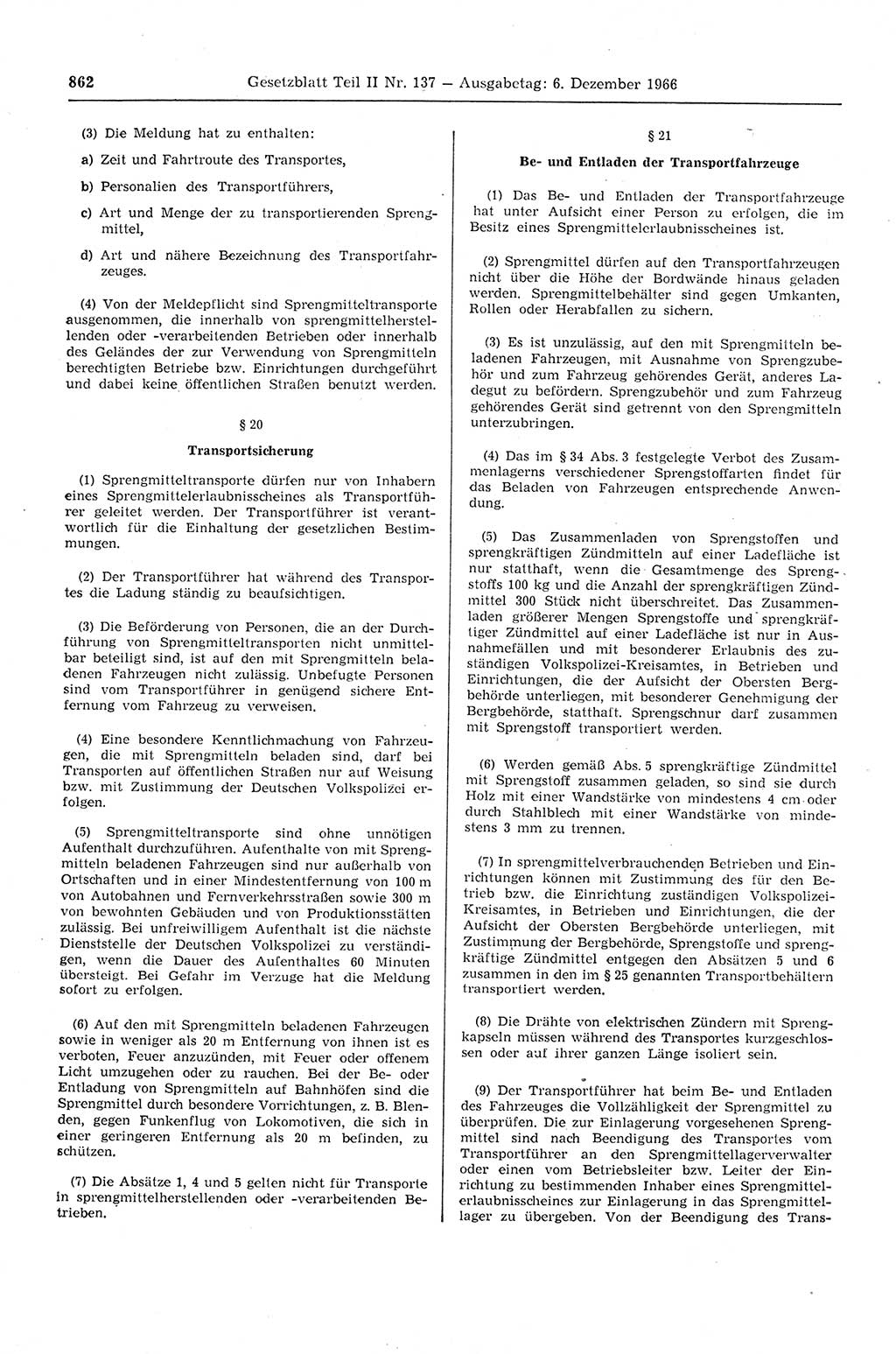 Gesetzblatt (GBl.) der Deutschen Demokratischen Republik (DDR) Teil ⅠⅠ 1966, Seite 862 (GBl. DDR ⅠⅠ 1966, S. 862)