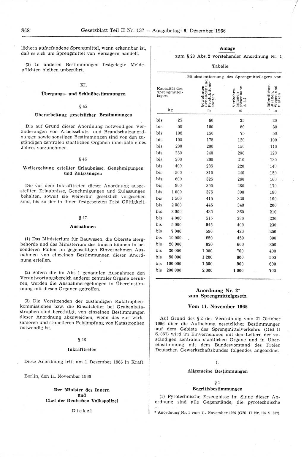 Gesetzblatt (GBl.) der Deutschen Demokratischen Republik (DDR) Teil ⅠⅠ 1966, Seite 868 (GBl. DDR ⅠⅠ 1966, S. 868)