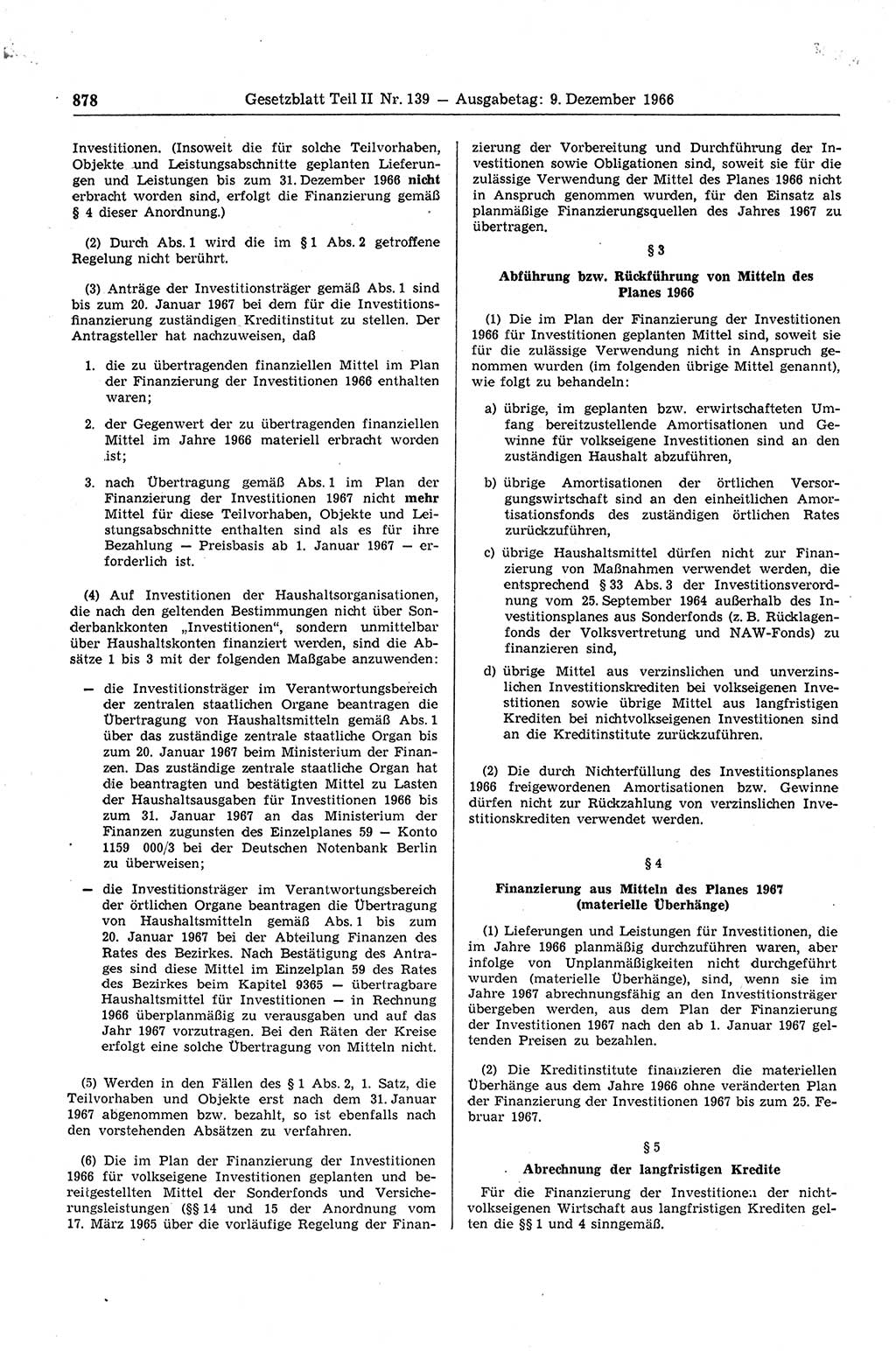 Gesetzblatt (GBl.) der Deutschen Demokratischen Republik (DDR) Teil ⅠⅠ 1966, Seite 878 (GBl. DDR ⅠⅠ 1966, S. 878)