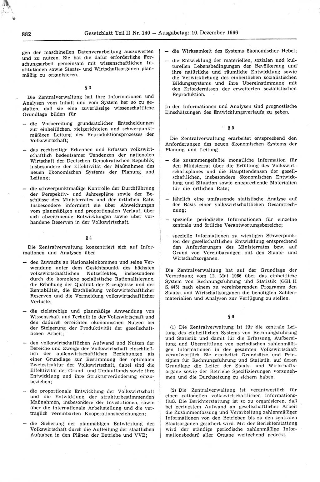 Gesetzblatt (GBl.) der Deutschen Demokratischen Republik (DDR) Teil ⅠⅠ 1966, Seite 882 (GBl. DDR ⅠⅠ 1966, S. 882)