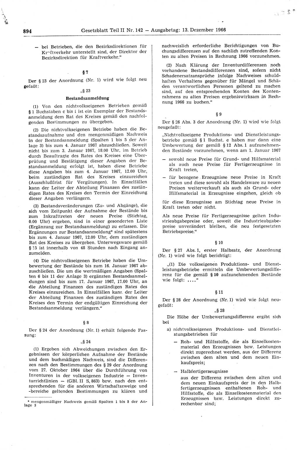 Gesetzblatt (GBl.) der Deutschen Demokratischen Republik (DDR) Teil ⅠⅠ 1966, Seite 894 (GBl. DDR ⅠⅠ 1966, S. 894)