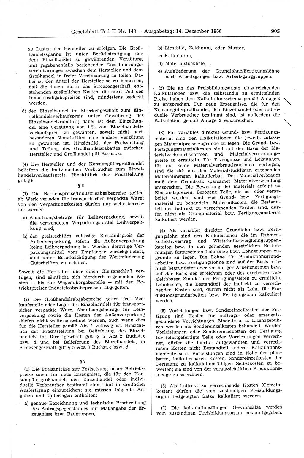 Gesetzblatt (GBl.) der Deutschen Demokratischen Republik (DDR) Teil ⅠⅠ 1966, Seite 905 (GBl. DDR ⅠⅠ 1966, S. 905)