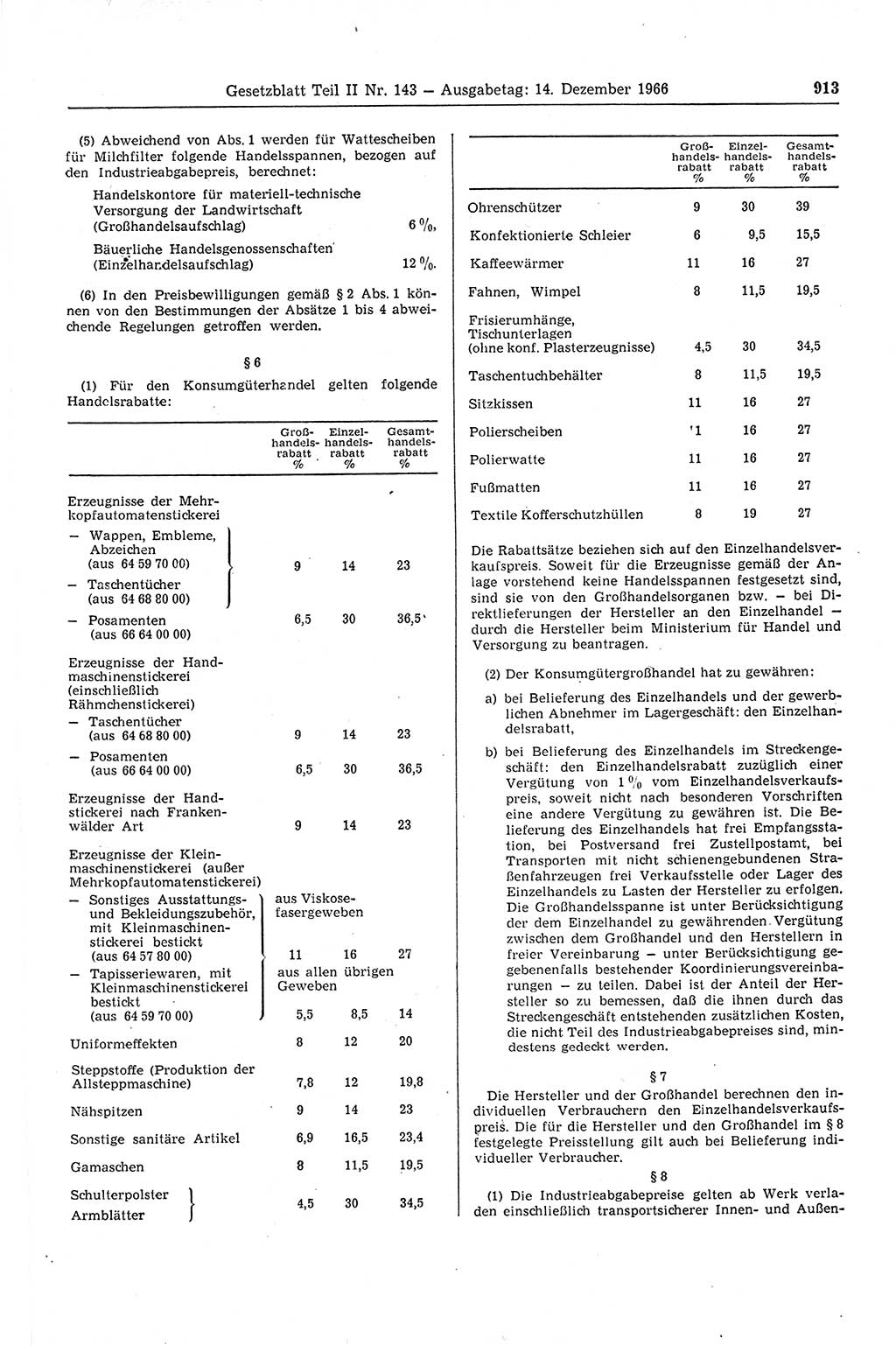 Gesetzblatt (GBl.) der Deutschen Demokratischen Republik (DDR) Teil ⅠⅠ 1966, Seite 913 (GBl. DDR ⅠⅠ 1966, S. 913)