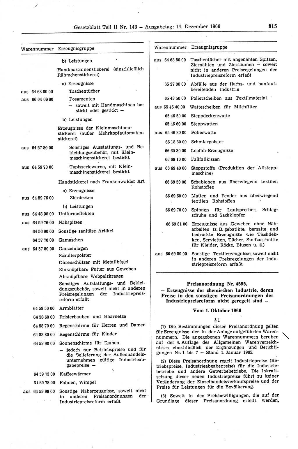 Gesetzblatt (GBl.) der Deutschen Demokratischen Republik (DDR) Teil ⅠⅠ 1966, Seite 915 (GBl. DDR ⅠⅠ 1966, S. 915)
