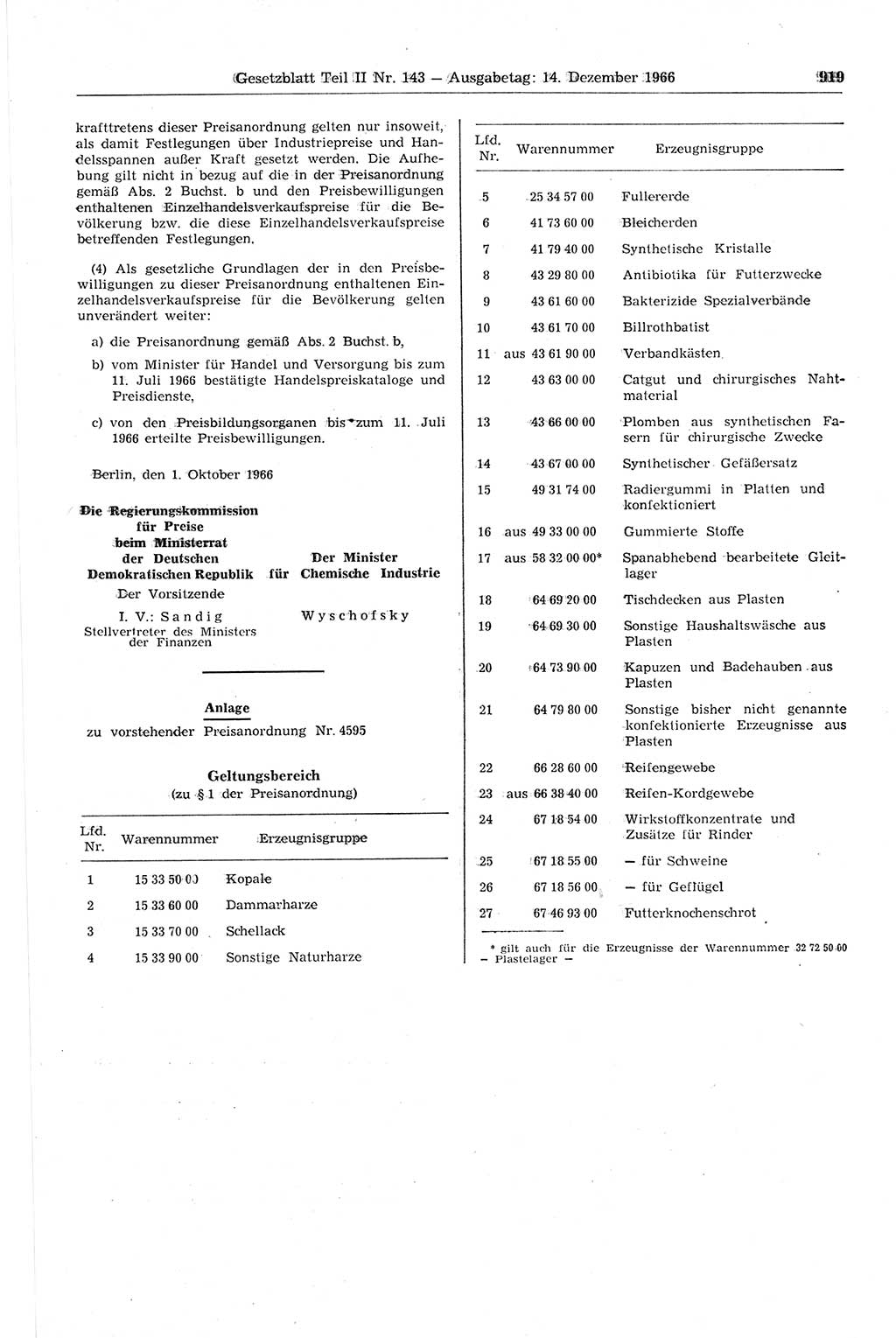 Gesetzblatt (GBl.) der Deutschen Demokratischen Republik (DDR) Teil ⅠⅠ 1966, Seite 919 (GBl. DDR ⅠⅠ 1966, S. 919)