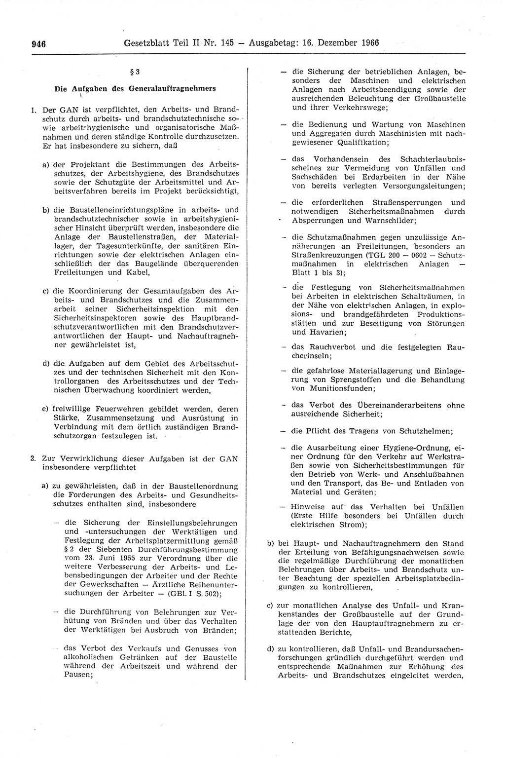 Gesetzblatt (GBl.) der Deutschen Demokratischen Republik (DDR) Teil ⅠⅠ 1966, Seite 946 (GBl. DDR ⅠⅠ 1966, S. 946)