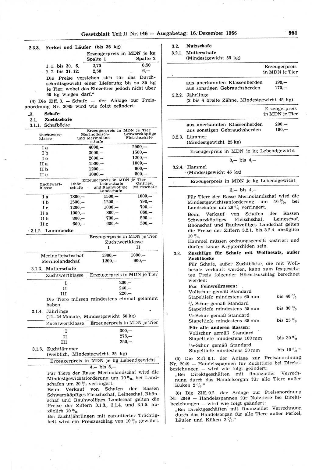 Gesetzblatt (GBl.) der Deutschen Demokratischen Republik (DDR) Teil ⅠⅠ 1966, Seite 951 (GBl. DDR ⅠⅠ 1966, S. 951)