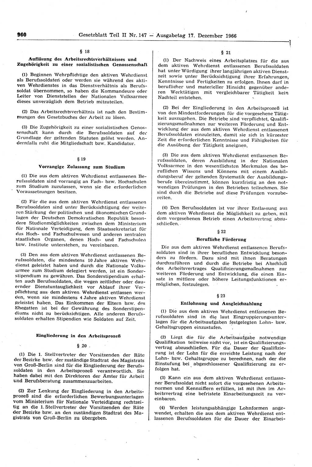 Gesetzblatt (GBl.) der Deutschen Demokratischen Republik (DDR) Teil ⅠⅠ 1966, Seite 960 (GBl. DDR ⅠⅠ 1966, S. 960)