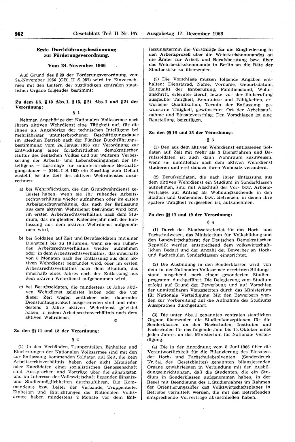 Gesetzblatt (GBl.) der Deutschen Demokratischen Republik (DDR) Teil ⅠⅠ 1966, Seite 962 (GBl. DDR ⅠⅠ 1966, S. 962)