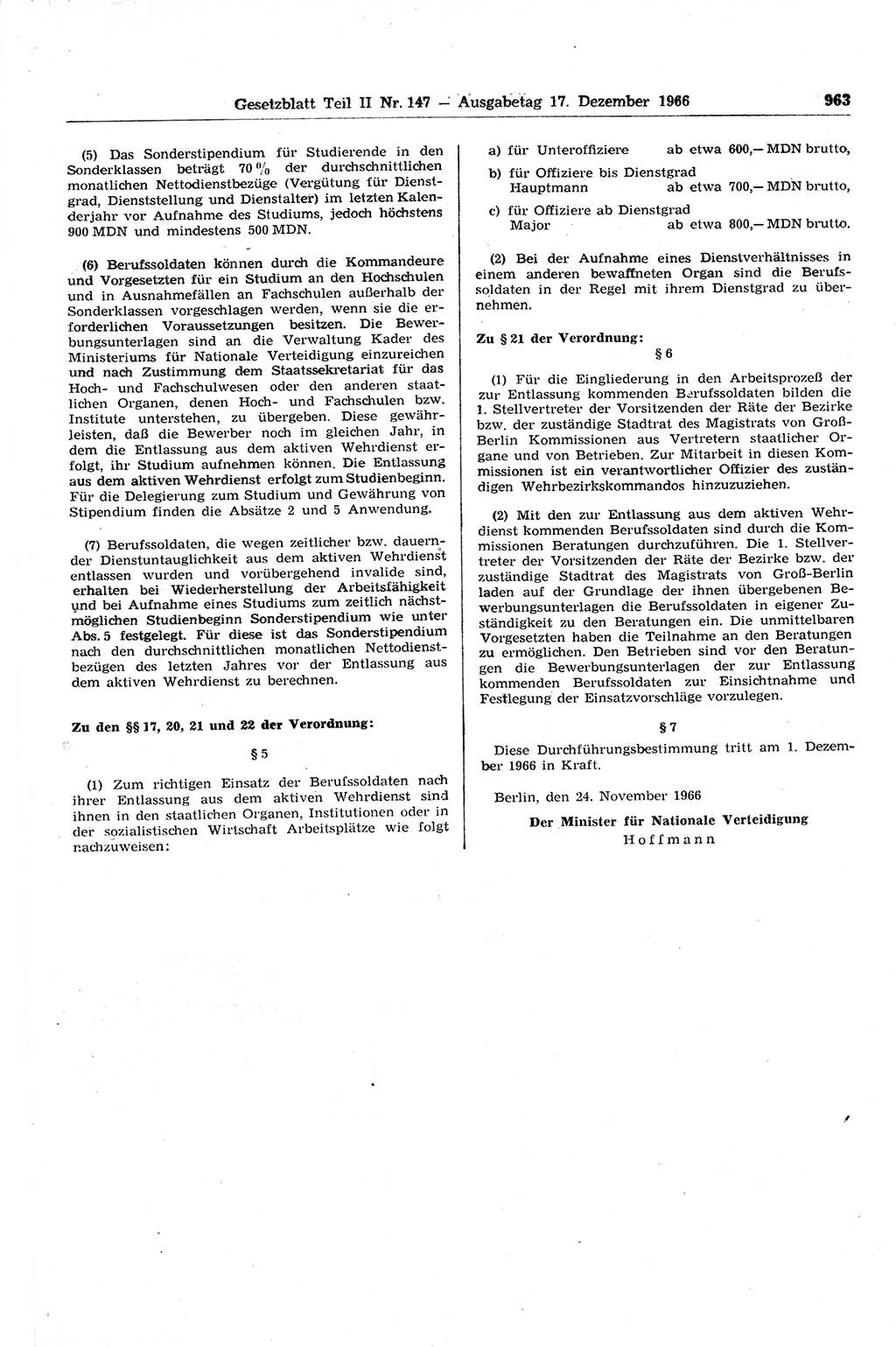 Gesetzblatt (GBl.) der Deutschen Demokratischen Republik (DDR) Teil ⅠⅠ 1966, Seite 963 (GBl. DDR ⅠⅠ 1966, S. 963)