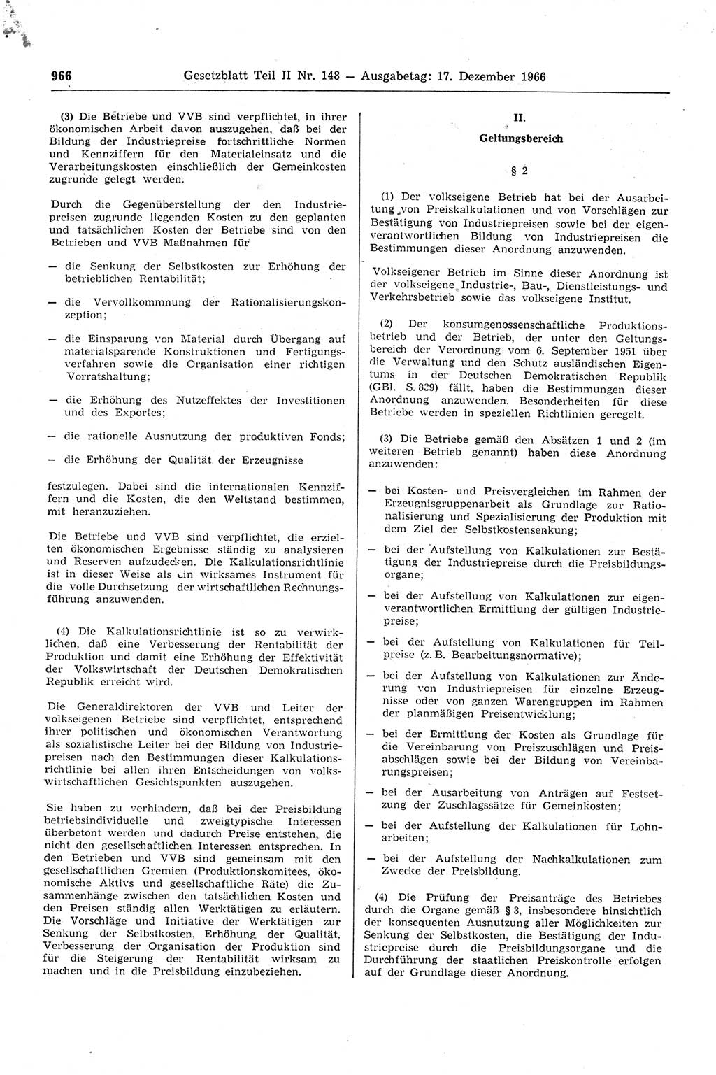 Gesetzblatt (GBl.) der Deutschen Demokratischen Republik (DDR) Teil ⅠⅠ 1966, Seite 966 (GBl. DDR ⅠⅠ 1966, S. 966)