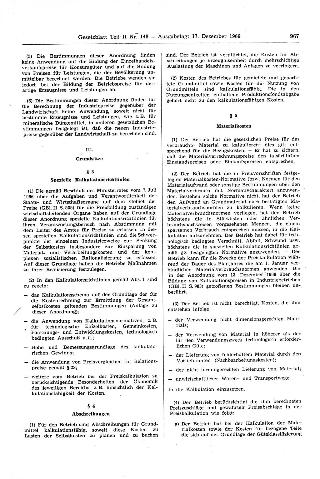 Gesetzblatt (GBl.) der Deutschen Demokratischen Republik (DDR) Teil ⅠⅠ 1966, Seite 967 (GBl. DDR ⅠⅠ 1966, S. 967)
