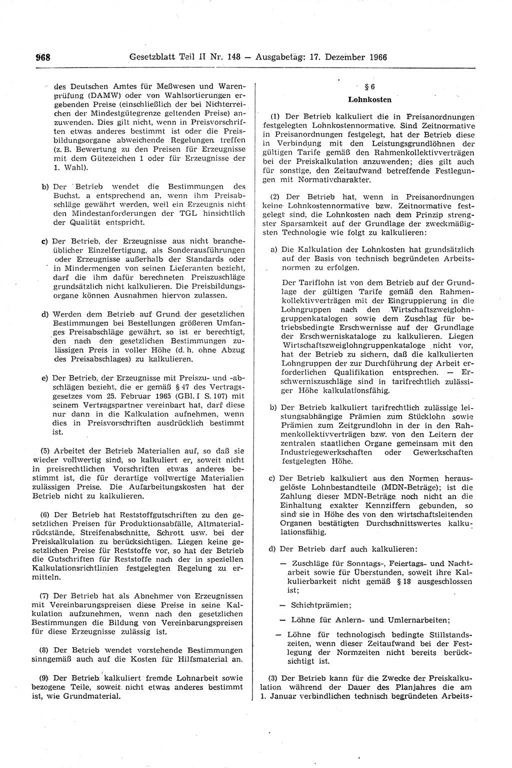 Gesetzblatt (GBl.) der Deutschen Demokratischen Republik (DDR) Teil ⅠⅠ 1966, Seite 968 (GBl. DDR ⅠⅠ 1966, S. 968)