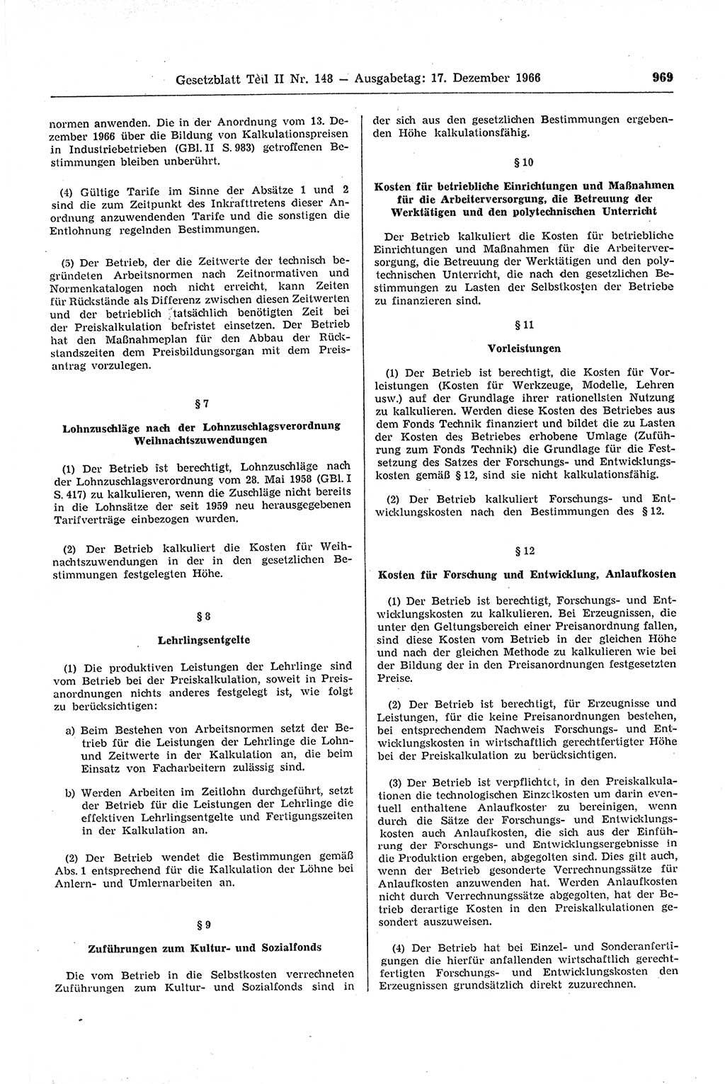 Gesetzblatt (GBl.) der Deutschen Demokratischen Republik (DDR) Teil ⅠⅠ 1966, Seite 969 (GBl. DDR ⅠⅠ 1966, S. 969)