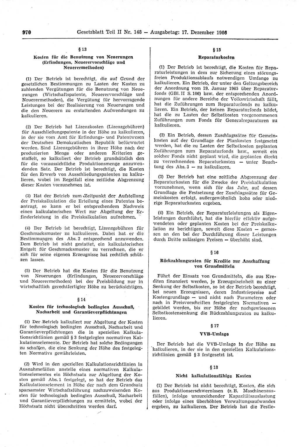 Gesetzblatt (GBl.) der Deutschen Demokratischen Republik (DDR) Teil ⅠⅠ 1966, Seite 970 (GBl. DDR ⅠⅠ 1966, S. 970)