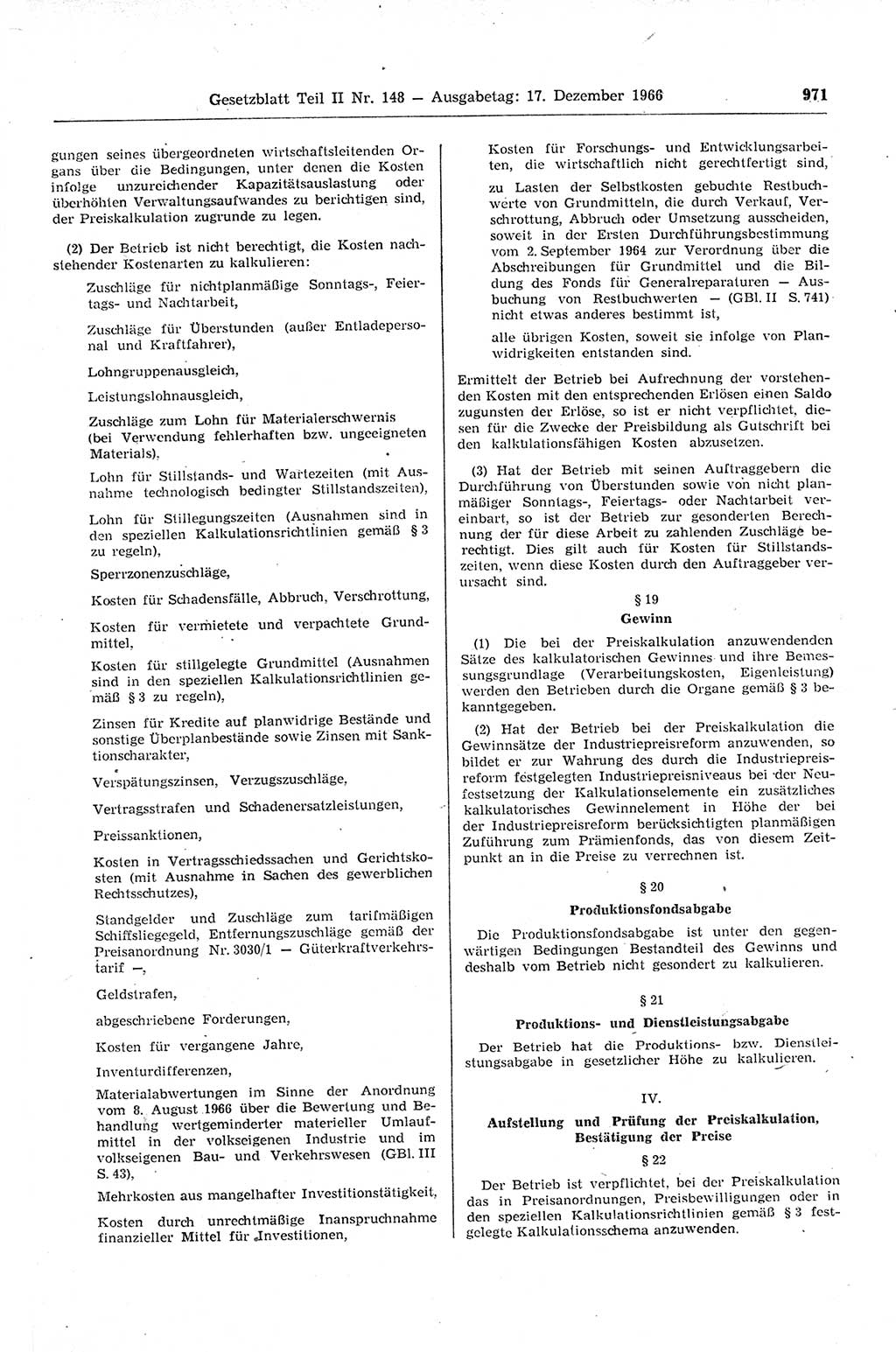 Gesetzblatt (GBl.) der Deutschen Demokratischen Republik (DDR) Teil ⅠⅠ 1966, Seite 971 (GBl. DDR ⅠⅠ 1966, S. 971)