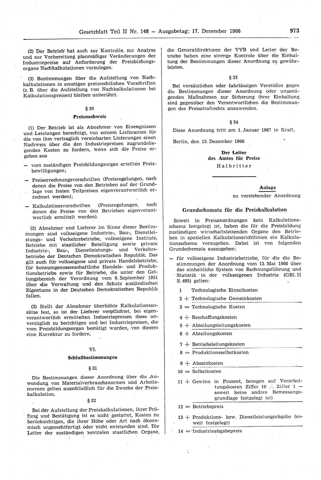 Gesetzblatt (GBl.) der Deutschen Demokratischen Republik (DDR) Teil ⅠⅠ 1966, Seite 973 (GBl. DDR ⅠⅠ 1966, S. 973)