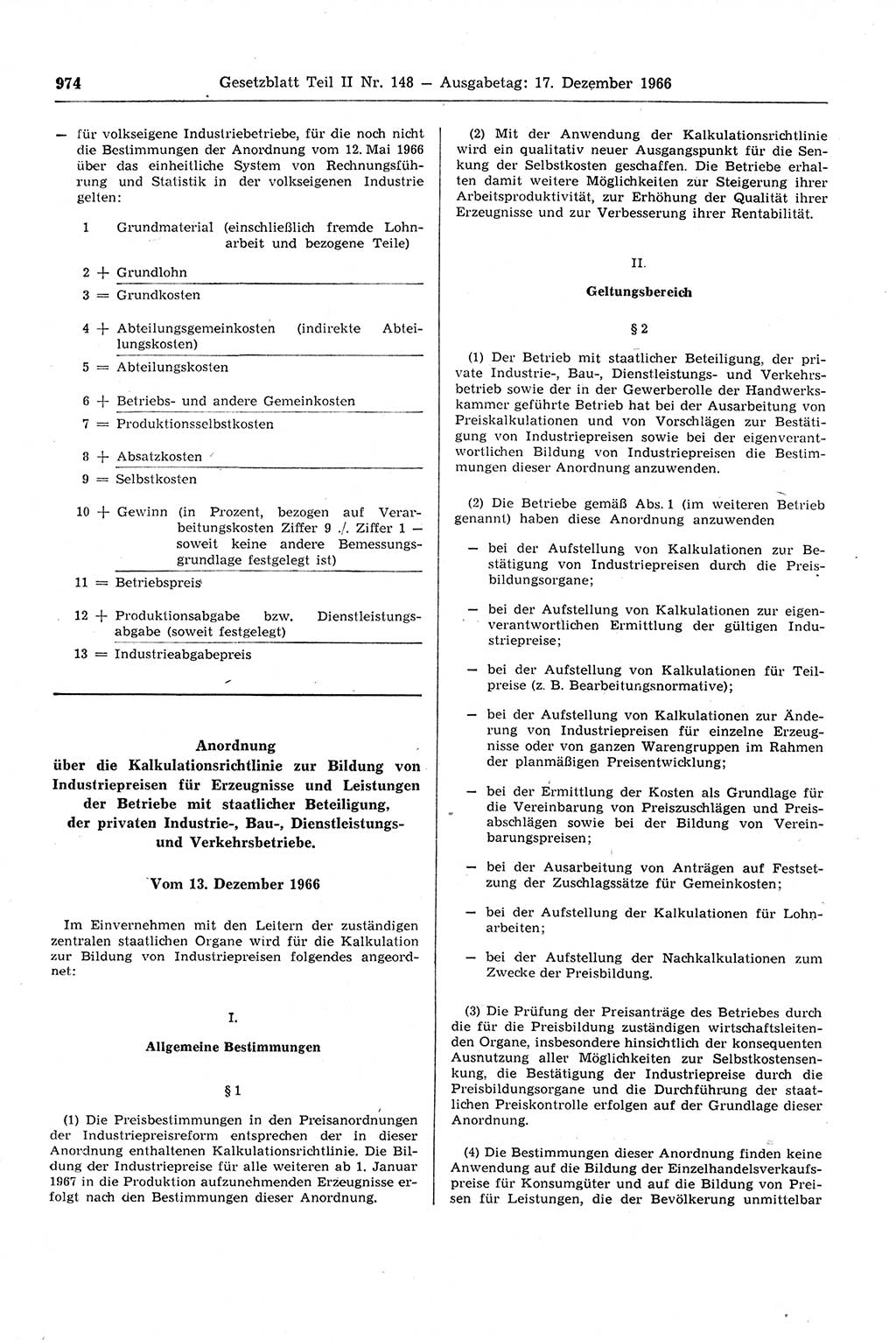 Gesetzblatt (GBl.) der Deutschen Demokratischen Republik (DDR) Teil ⅠⅠ 1966, Seite 974 (GBl. DDR ⅠⅠ 1966, S. 974)