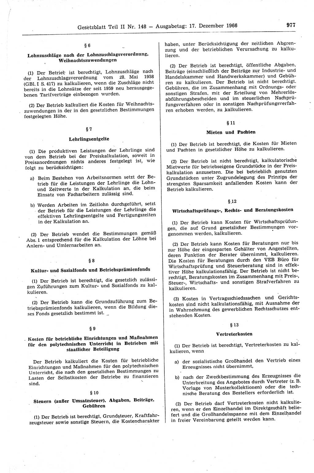 Gesetzblatt (GBl.) der Deutschen Demokratischen Republik (DDR) Teil ⅠⅠ 1966, Seite 977 (GBl. DDR ⅠⅠ 1966, S. 977)