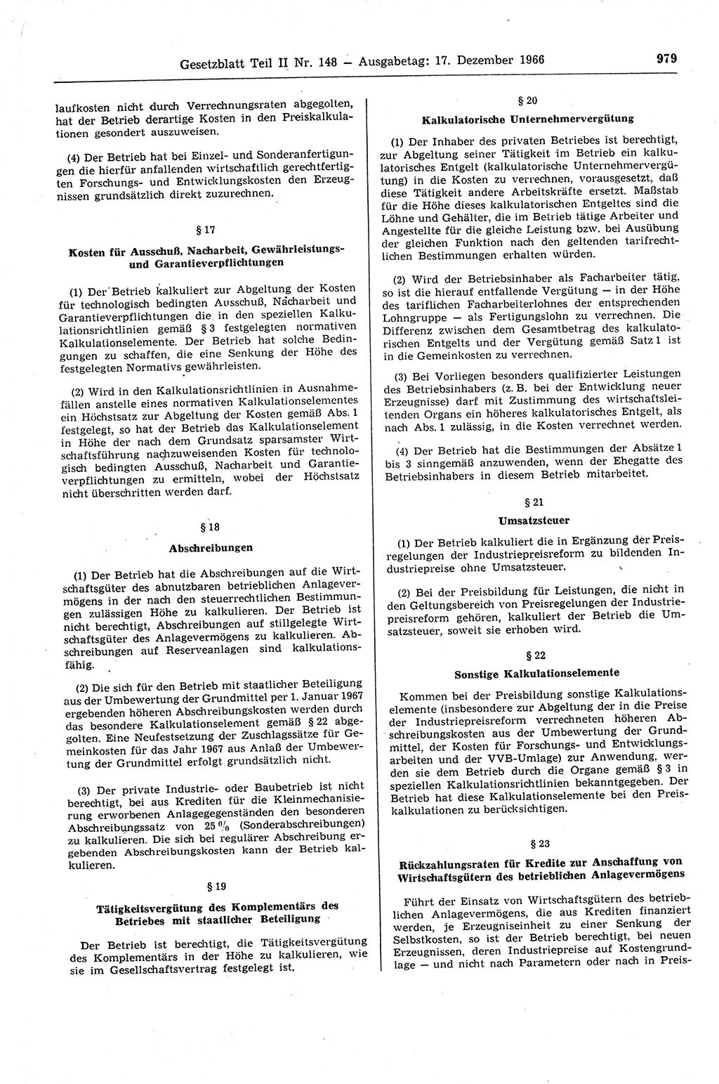 Gesetzblatt (GBl.) der Deutschen Demokratischen Republik (DDR) Teil ⅠⅠ 1966, Seite 979 (GBl. DDR ⅠⅠ 1966, S. 979)
