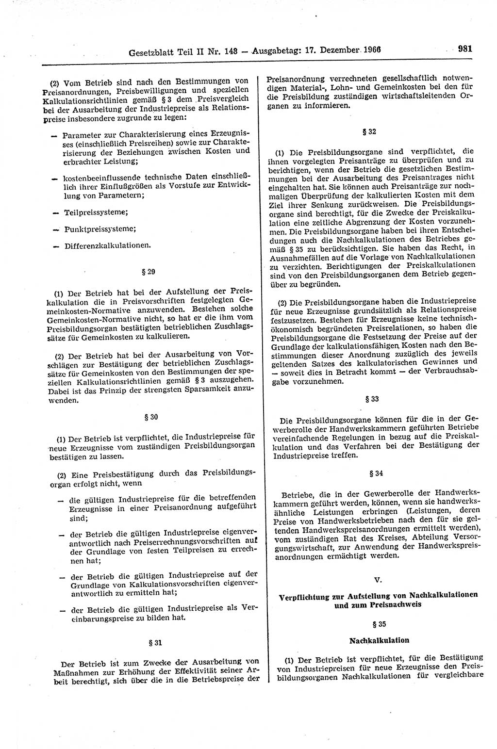 Gesetzblatt (GBl.) der Deutschen Demokratischen Republik (DDR) Teil ⅠⅠ 1966, Seite 981 (GBl. DDR ⅠⅠ 1966, S. 981)