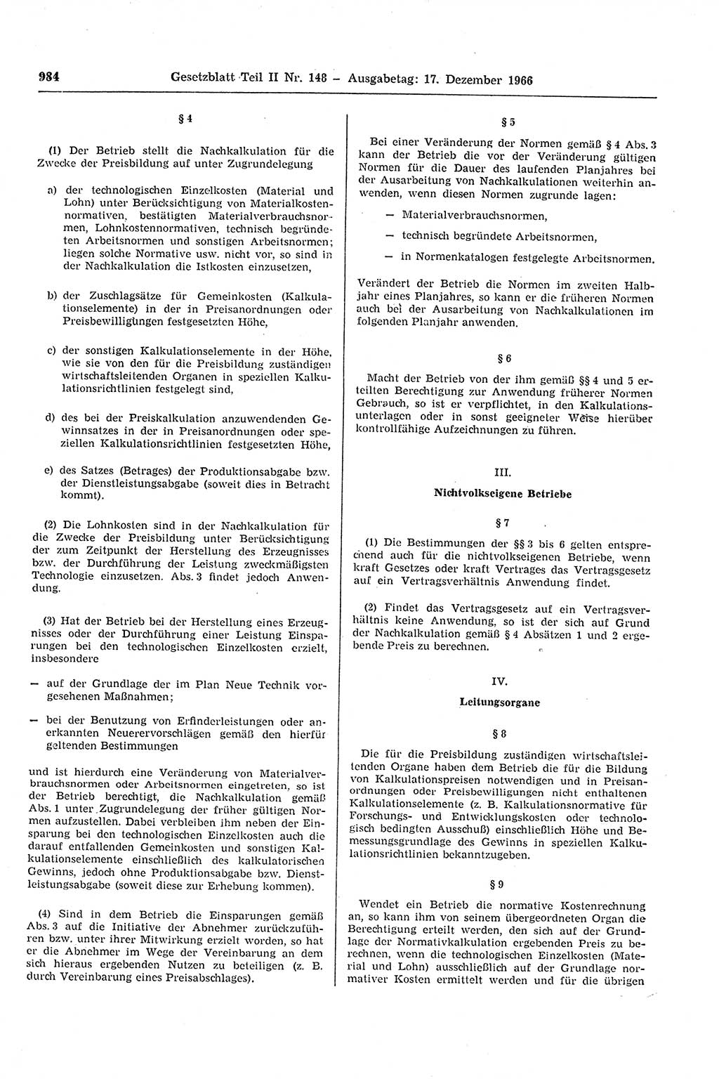 Gesetzblatt (GBl.) der Deutschen Demokratischen Republik (DDR) Teil ⅠⅠ 1966, Seite 984 (GBl. DDR ⅠⅠ 1966, S. 984)
