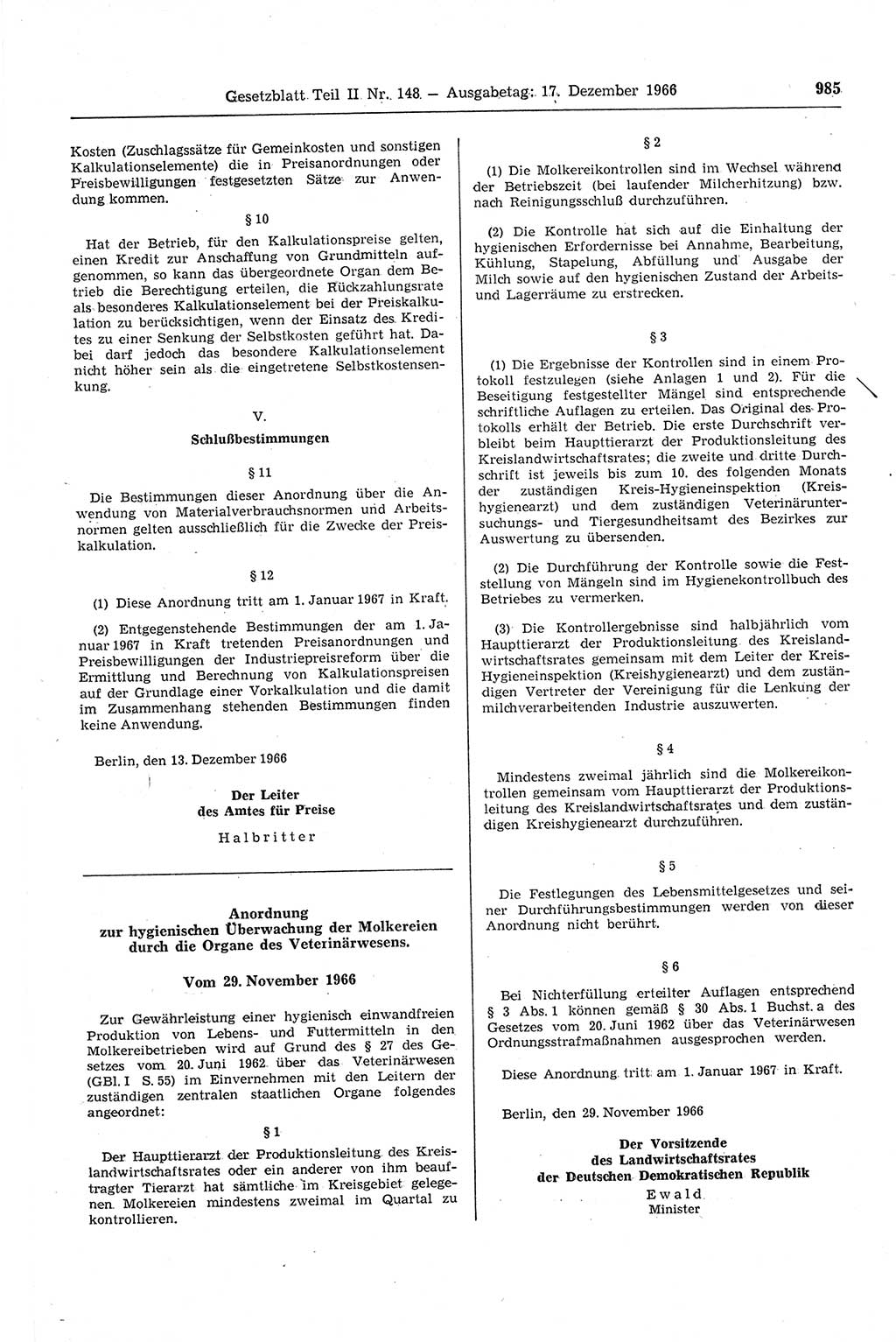 Gesetzblatt (GBl.) der Deutschen Demokratischen Republik (DDR) Teil ⅠⅠ 1966, Seite 985 (GBl. DDR ⅠⅠ 1966, S. 985)