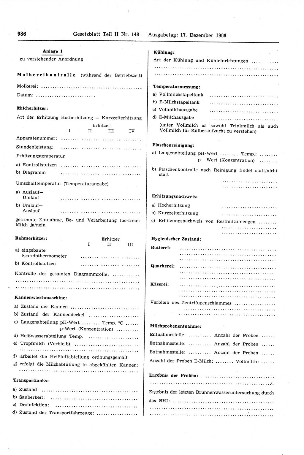 Gesetzblatt (GBl.) der Deutschen Demokratischen Republik (DDR) Teil ⅠⅠ 1966, Seite 986 (GBl. DDR ⅠⅠ 1966, S. 986)