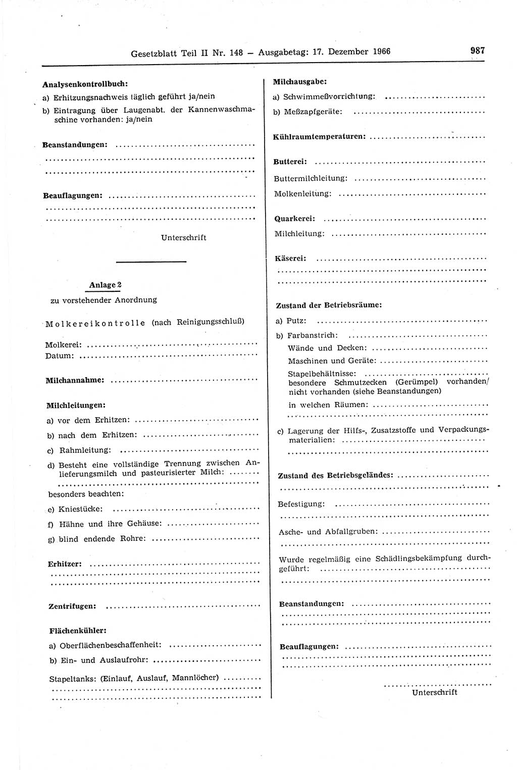 Gesetzblatt (GBl.) der Deutschen Demokratischen Republik (DDR) Teil ⅠⅠ 1966, Seite 987 (GBl. DDR ⅠⅠ 1966, S. 987)