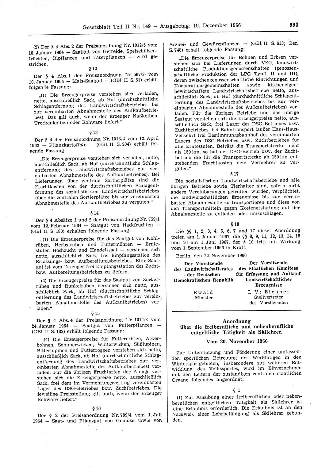 Gesetzblatt (GBl.) der Deutschen Demokratischen Republik (DDR) Teil ⅠⅠ 1966, Seite 993 (GBl. DDR ⅠⅠ 1966, S. 993)