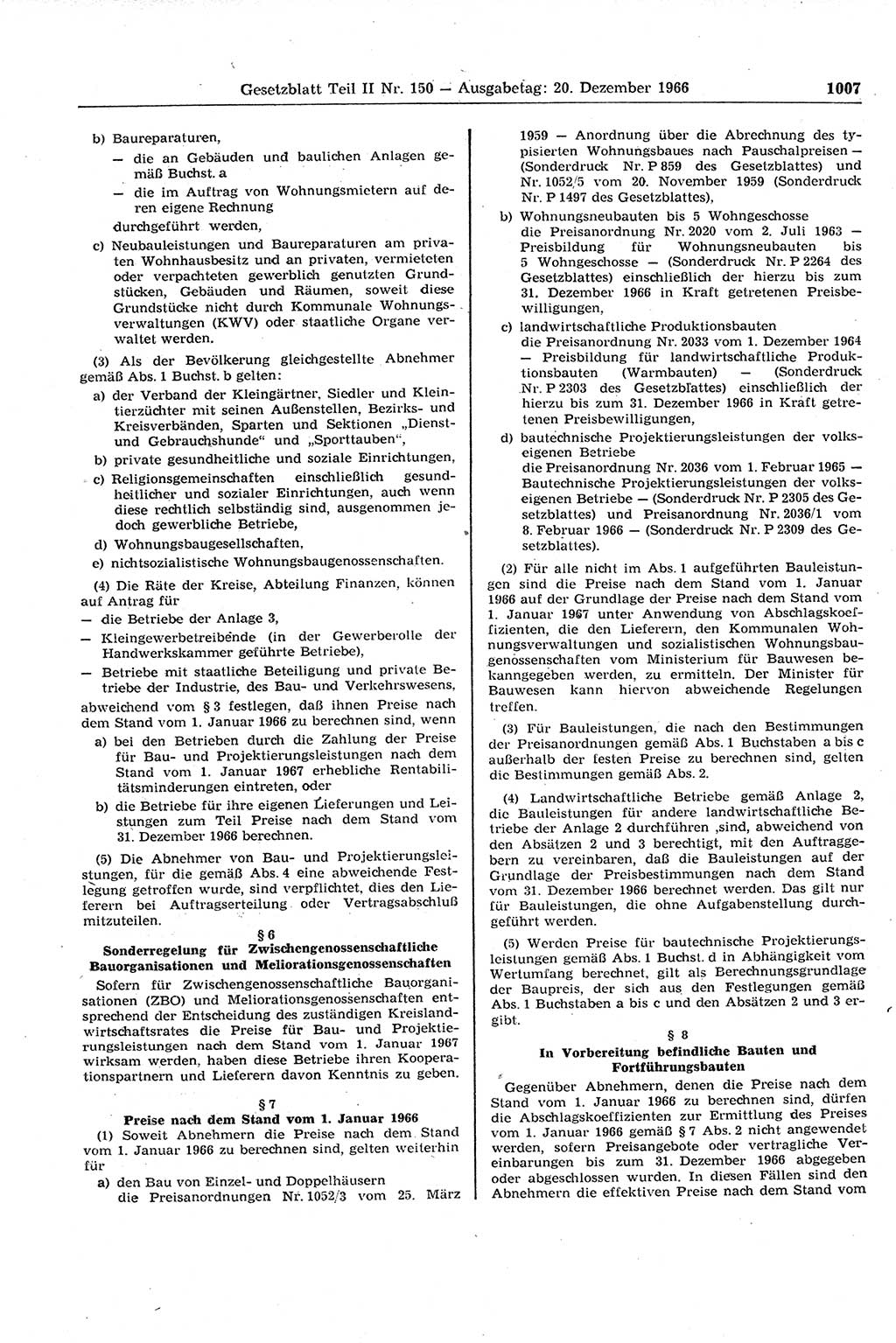 Gesetzblatt (GBl.) der Deutschen Demokratischen Republik (DDR) Teil ⅠⅠ 1966, Seite 1007 (GBl. DDR ⅠⅠ 1966, S. 1007)