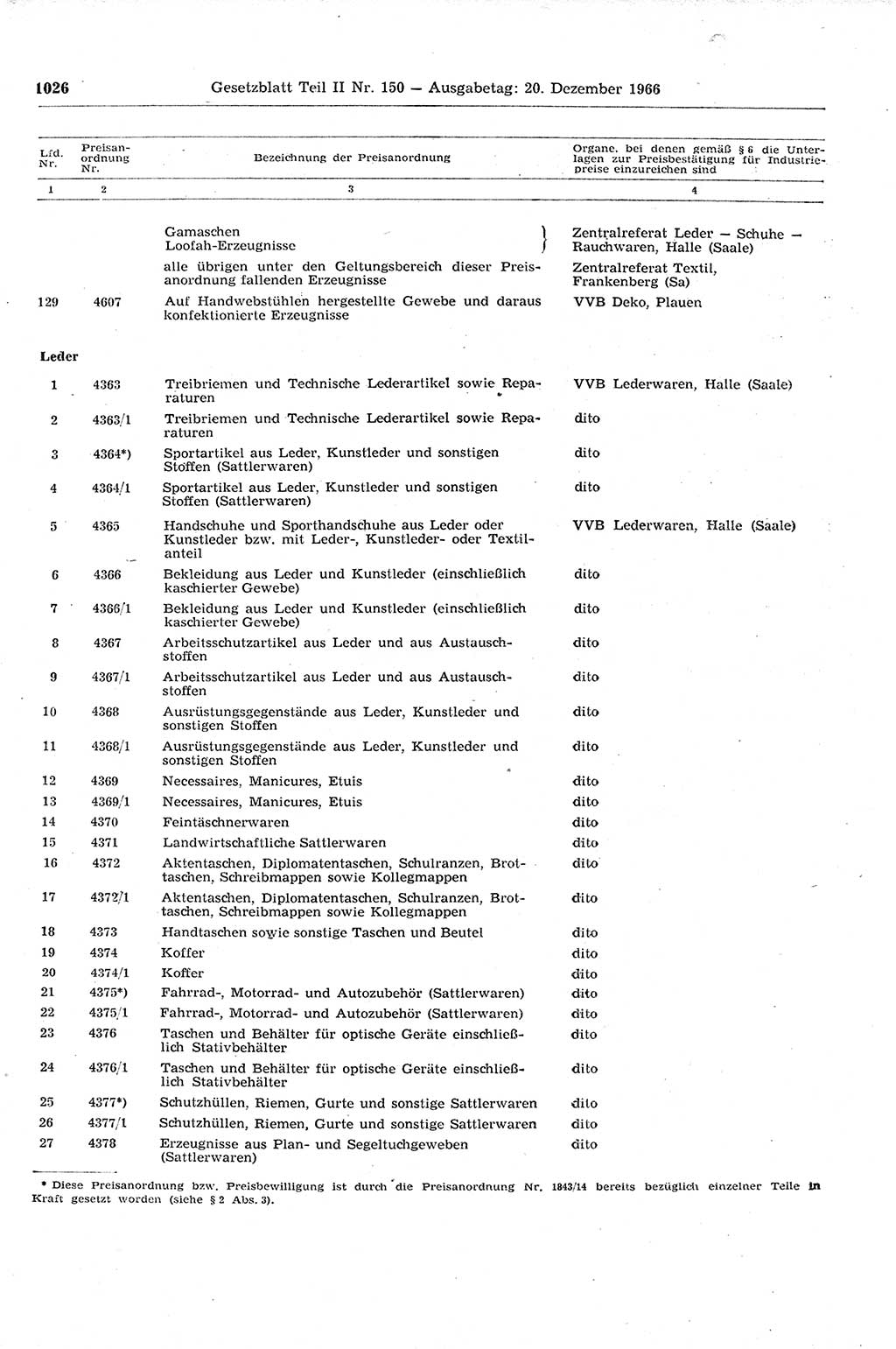 Gesetzblatt (GBl.) der Deutschen Demokratischen Republik (DDR) Teil ⅠⅠ 1966, Seite 1026 (GBl. DDR ⅠⅠ 1966, S. 1026)