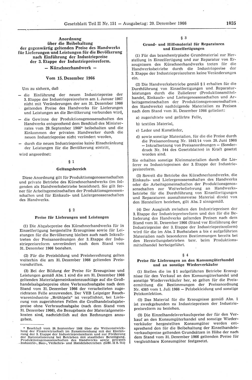 Gesetzblatt (GBl.) der Deutschen Demokratischen Republik (DDR) Teil ⅠⅠ 1966, Seite 1035 (GBl. DDR ⅠⅠ 1966, S. 1035)