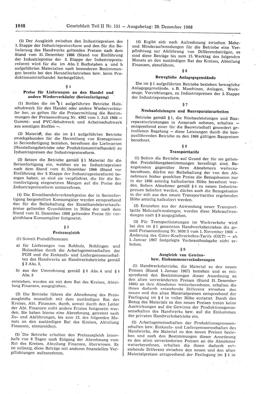 Gesetzblatt (GBl.) der Deutschen Demokratischen Republik (DDR) Teil ⅠⅠ 1966, Seite 1048 (GBl. DDR ⅠⅠ 1966, S. 1048)