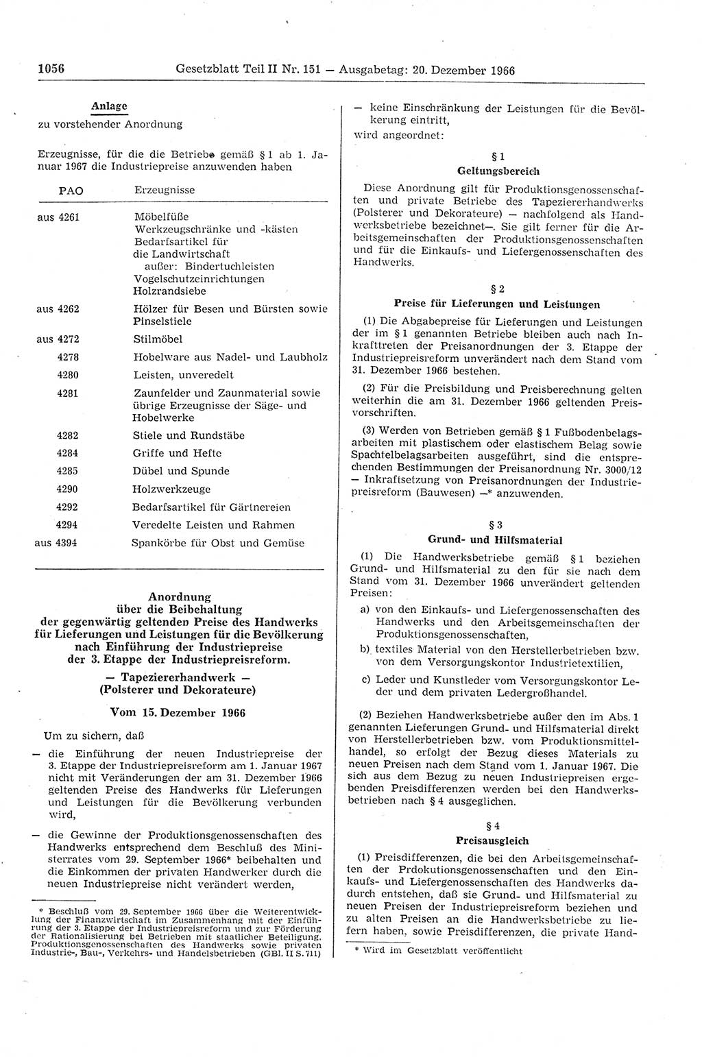 Gesetzblatt (GBl.) der Deutschen Demokratischen Republik (DDR) Teil ⅠⅠ 1966, Seite 1056 (GBl. DDR ⅠⅠ 1966, S. 1056)