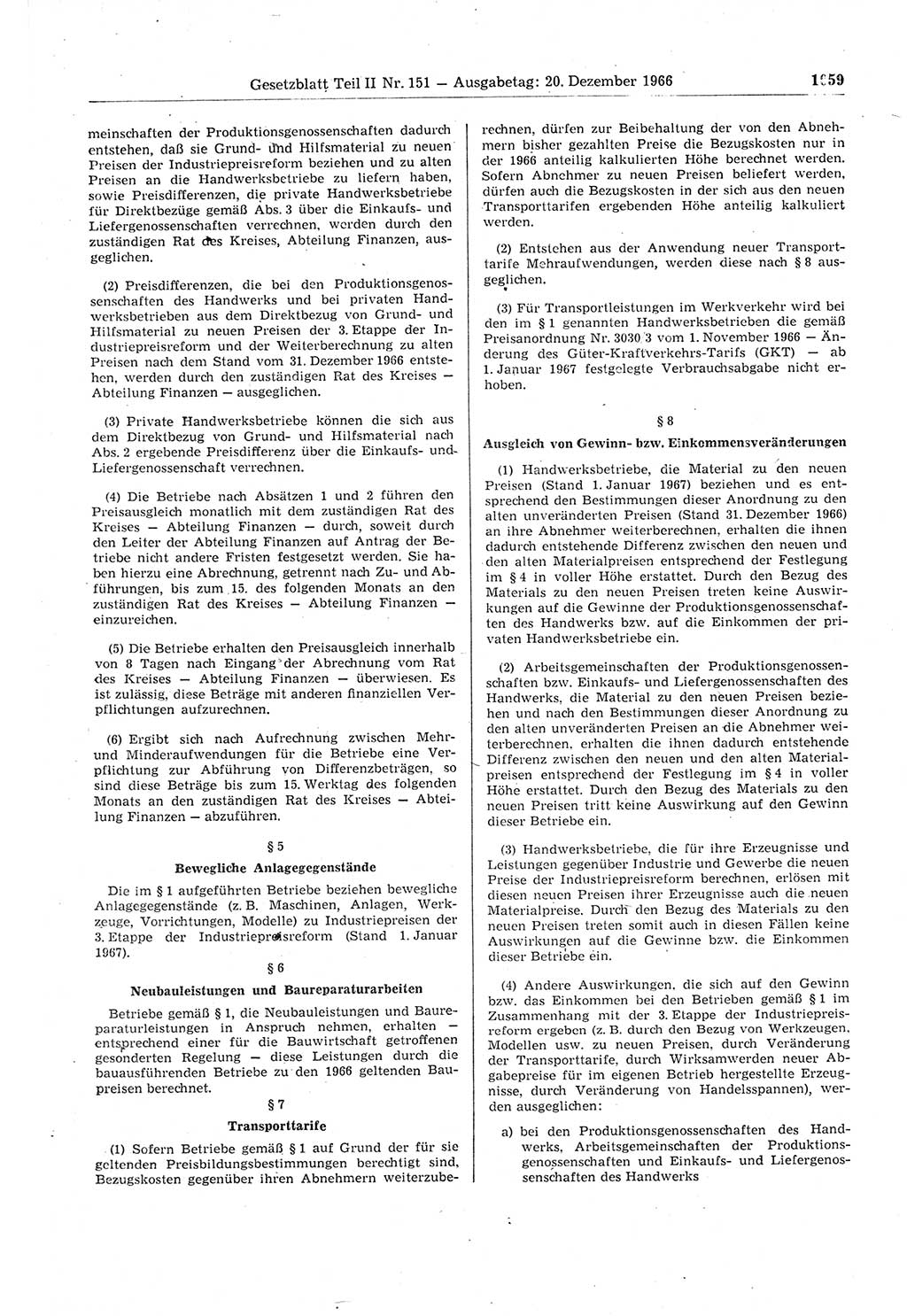 Gesetzblatt (GBl.) der Deutschen Demokratischen Republik (DDR) Teil ⅠⅠ 1966, Seite 1059 (GBl. DDR ⅠⅠ 1966, S. 1059)