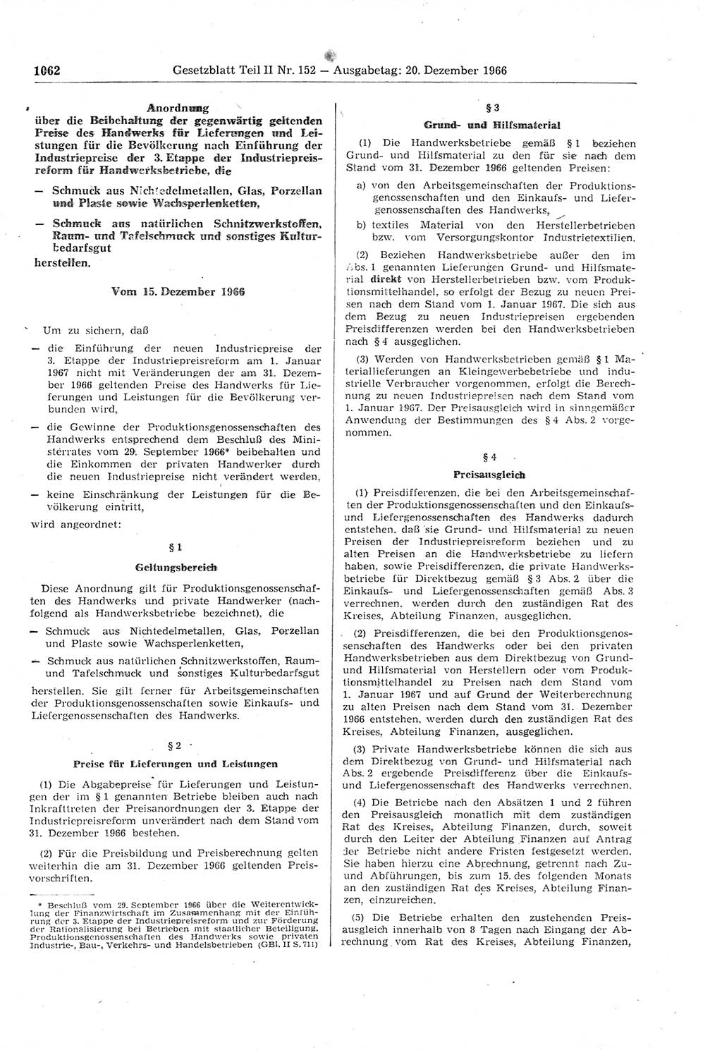 Gesetzblatt (GBl.) der Deutschen Demokratischen Republik (DDR) Teil ⅠⅠ 1966, Seite 1062 (GBl. DDR ⅠⅠ 1966, S. 1062)